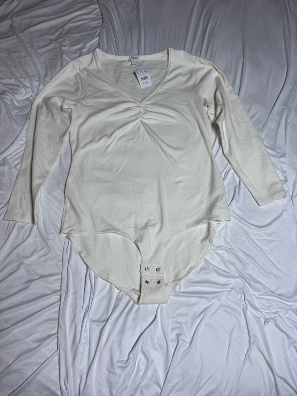 J. Crew Cream V-Neck Long Sleeve Bodysuit